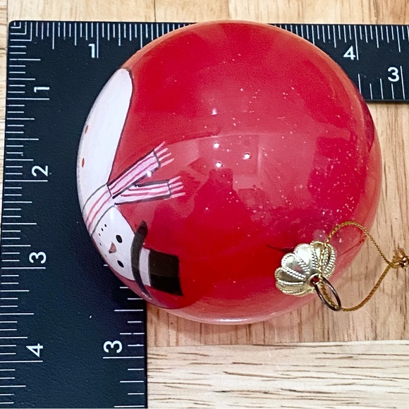 Retired Li Bien Red Snowman Hand-painted Christmas Tree Glass Ornament - Picture 5 of 7